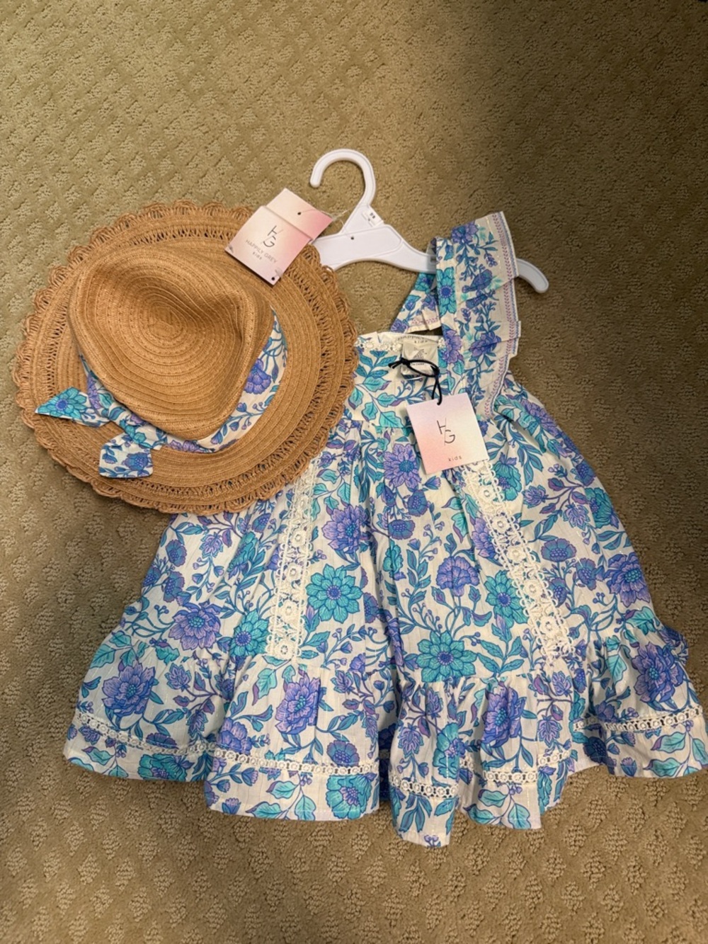 Girls Floral Sundress with Straw Hat NWT